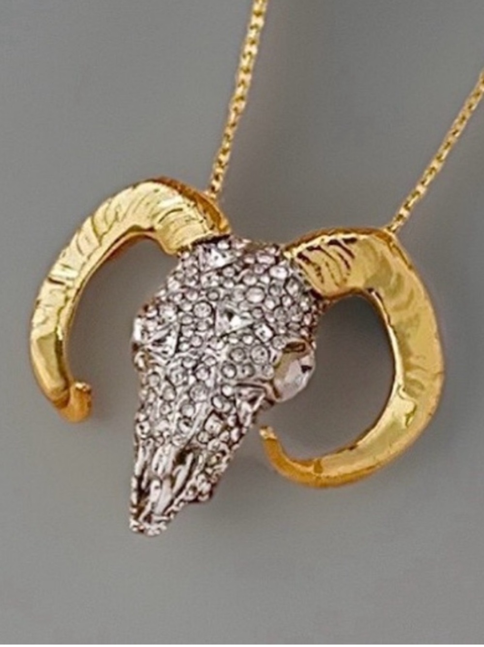 ALEXIS BITTAR Silver Gold Western Crystal Ram Head Skull Horn Necklace